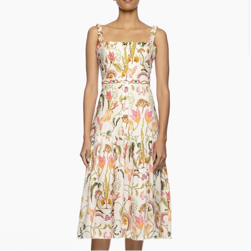 Agua Bendita Nispero Habitat Dress Linen Floral Midi Wedding Guest
